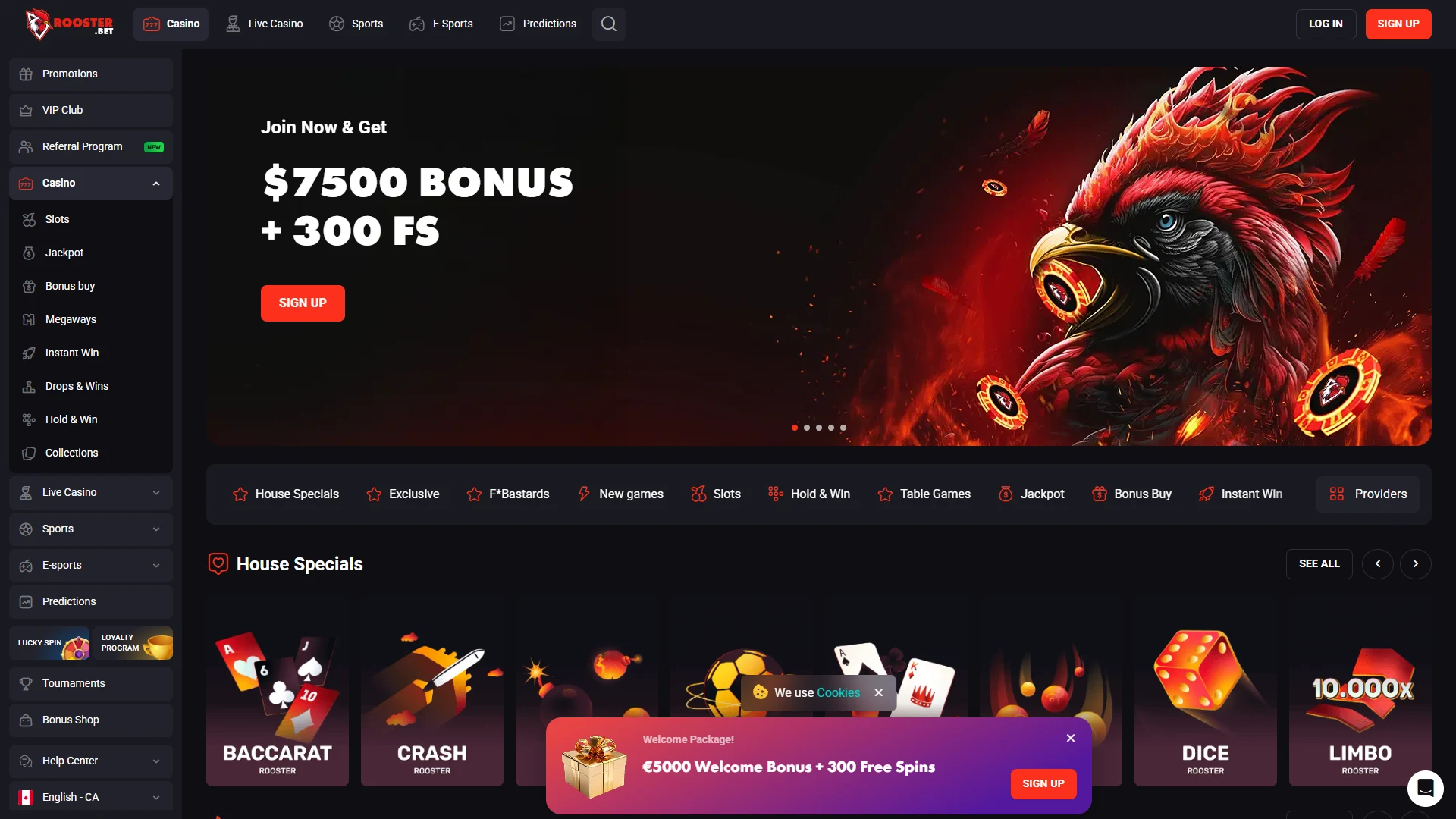 Rooster Bet slots and live games