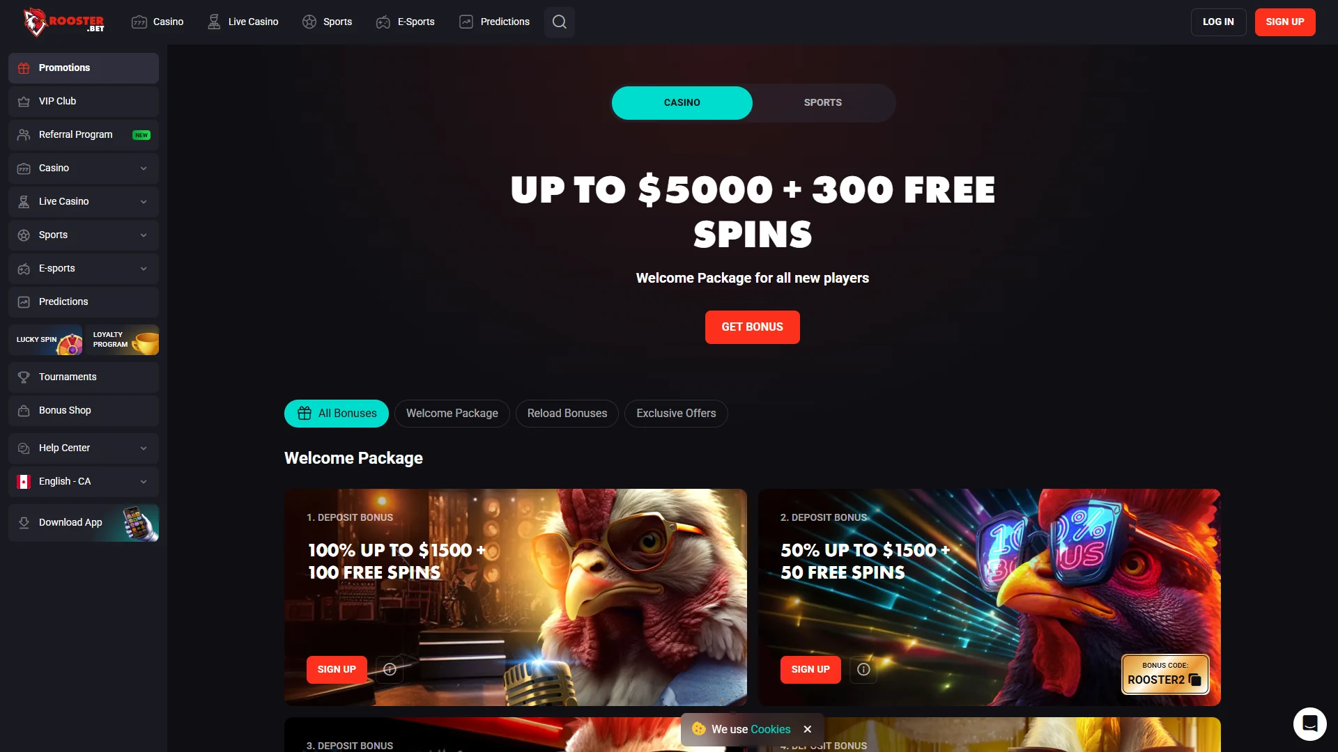 Current Rooster Bet bonus offers